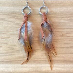 Earrings - Feather and suede leather with silver hoop and French hook ~6” - NWOT